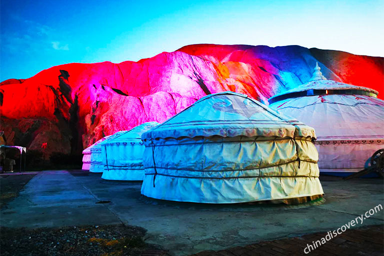 Tent Standing by Splendid Landscape Zhangye Danxia Geopark
