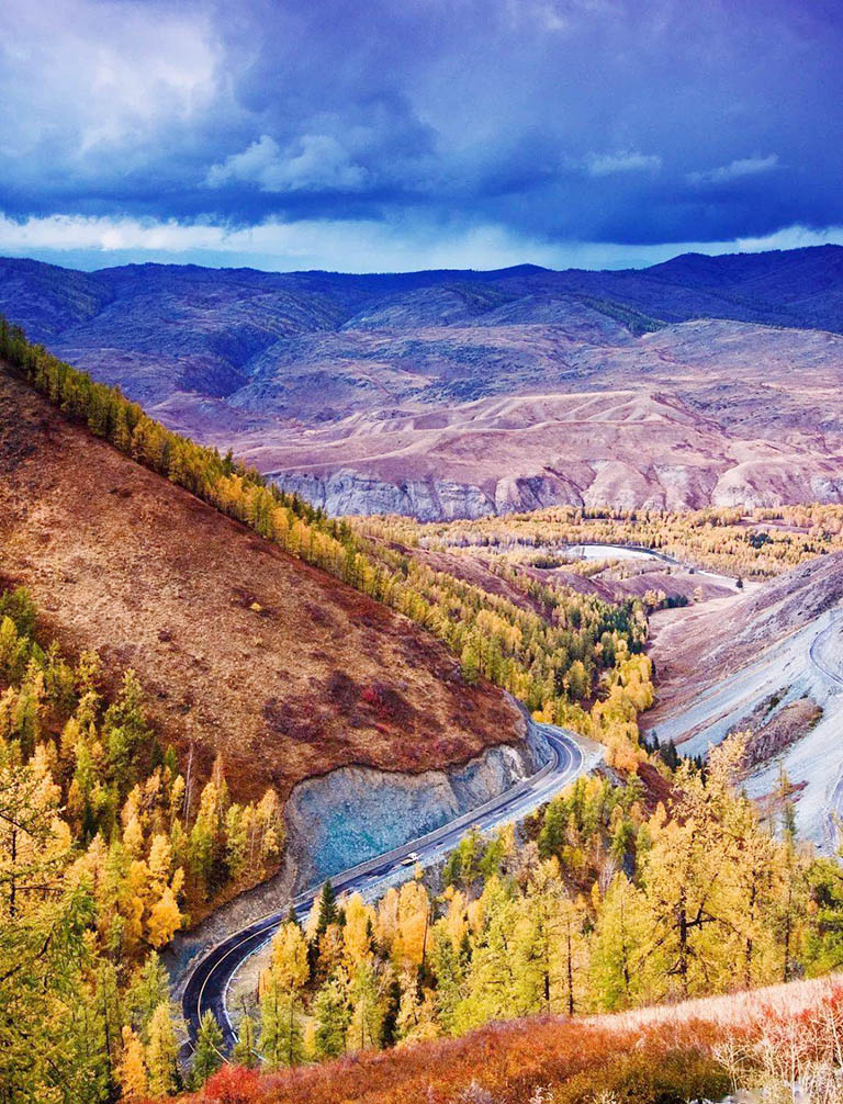 Kanas Lake Meandering in the Deep Valley China in September