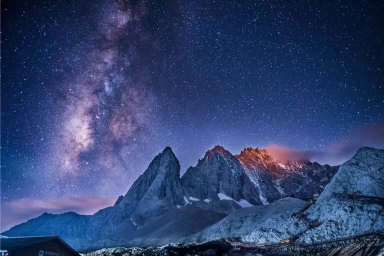 Night View of Jade Dragon Snow Mountain in January Lijiang in January
