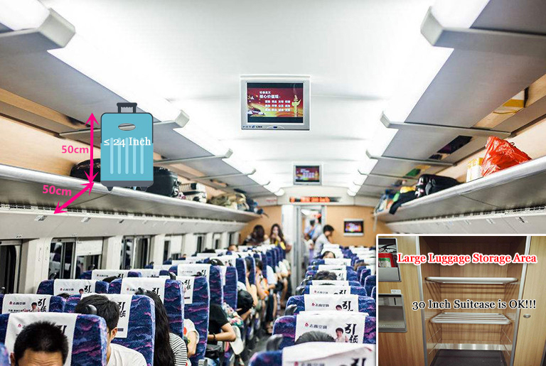 Luggage Space on Second Class Seat Class Carriage China Train Baggage Allowance and Space