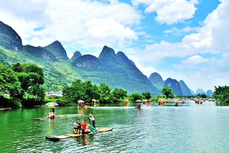 Yulong River Bamboo Rafting in Summer China in June